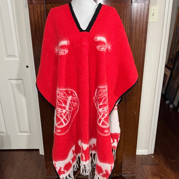 Jackets & Blazers - Red and White reversible Poncho